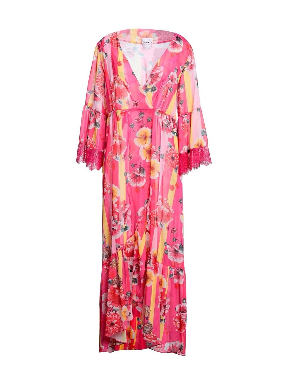 PEPITA Floral Pink & Yellow Lace-Trim Dressing Gown size 8